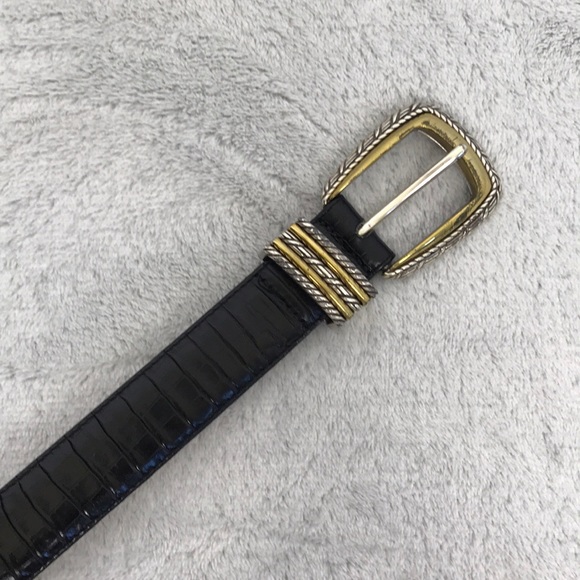 BRIGHTON black leather mock croc belt - Picture 2 of 8